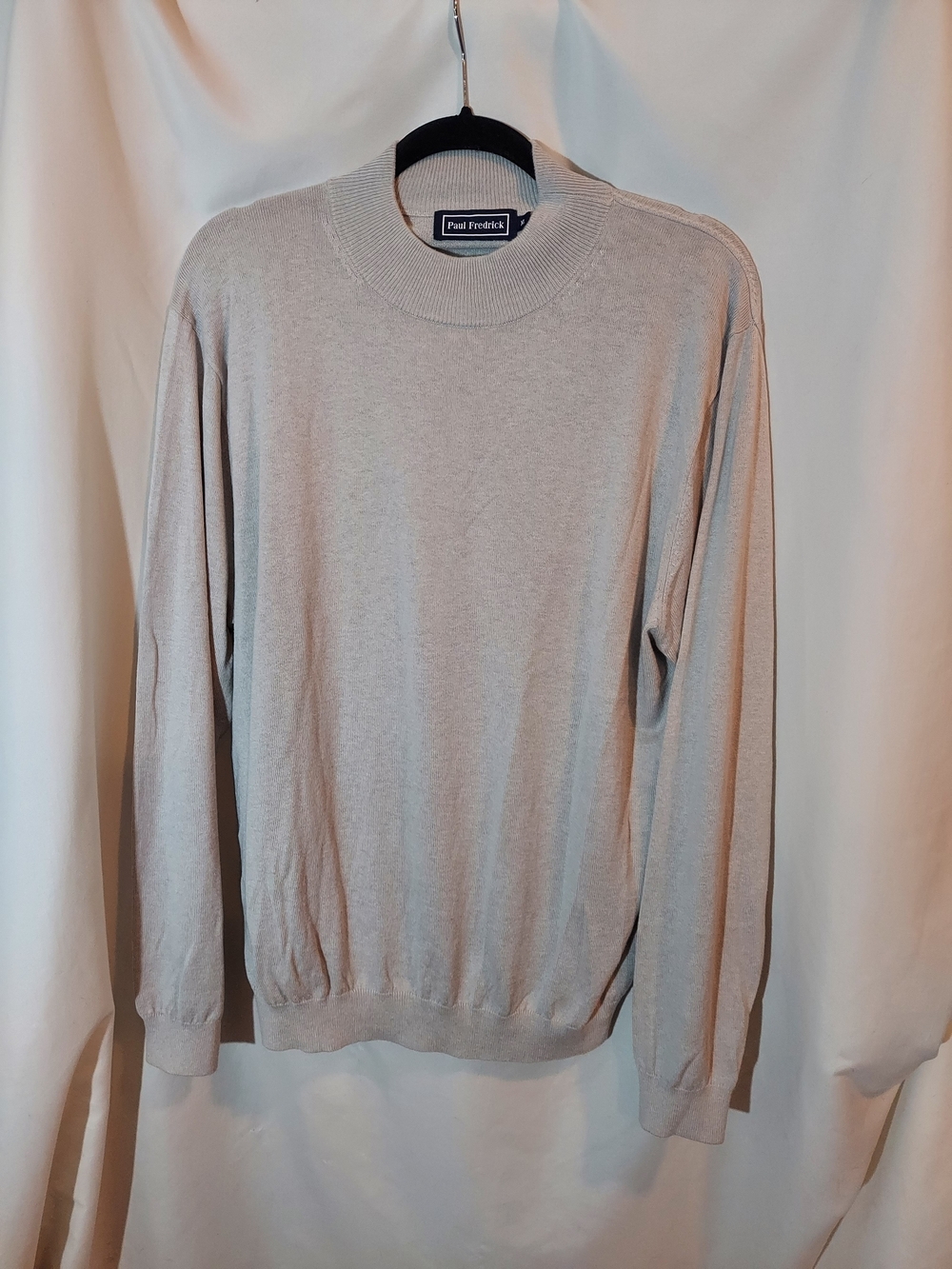 Paul Fredrick Silk Cotton Cashmere Mock Neck Sweater Tan Beige Mens XL